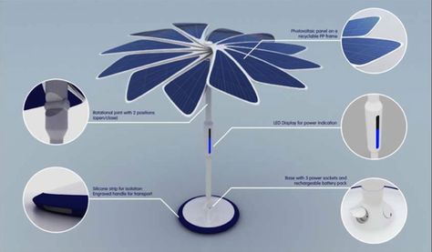 Solaris: Solar powered sun shade Renewable Energy Design, Solar Panels Design, Solar Umbrella, Store Architecture, Solar Energy Projects, Interior Architecture Drawing, Solar Design, New Technology Gadgets, Photovoltaic Panels