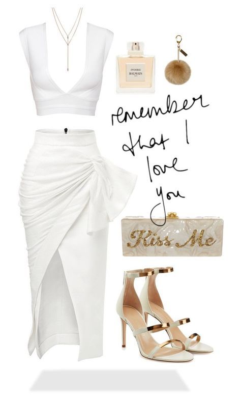 sunday valentine by sierrastevie on Polyvore featuring polyvore fashion style Maticevski Tamara Mellon Edie Parker Vince Camuto Helen Moore Balmain clothing Elegantes Outfit Frau, Balmain Clothing, Fest Outfits, Outfit Chic, Elegante Casual, Mode Chic, White Outfit, Outfit Trends, Elegantes Outfit