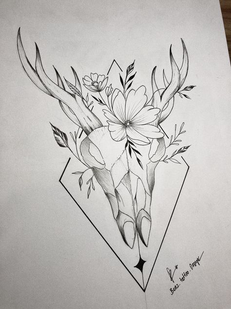 Deer tattoo design with flowery. Designed by artis Benz.Tattoo Design #tattoos #deer #deertattoo #tattoodesigns #deerskulltattoo Black And Grey Deer Tattoo, Benz Tattoo, Deer Tattoo Design, Deer Skull Tattoo, Deer Skull Tattoos, Deer Tattoo Designs, Design Tattoos, Deer Tattoo, Deer Skull