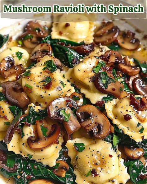 RecipesEpic Family | Mushroom Ravioli with Spinach | Facebook Spinach Mushroom Ravioli, Ravioli With Spinach, Mini Crockpot Recipes, Creamy Spinach Sauce, Spinach Ravioli, Mushroom Ravioli, Spinach Mushroom, Fresh Spinach, Creamy Spinach