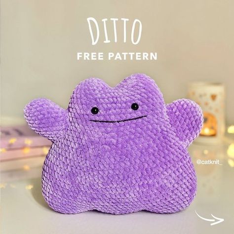 Crochet Ditto Pattern, Ditto Crochet Pattern Free, Crochet Ditto, Crochet Patterns Step By Step, Amigurumi Patterns Free, Crochet Amigurumi Patterns, Yarn Project, Crochet Monsters, Crochet Eyes