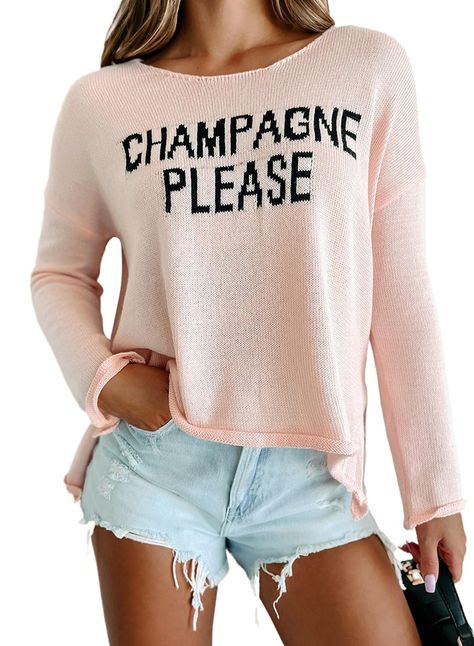 PRICES MAY VARY. Material: The chic sweater made of 100%Cotton.Made from a soft and comfortable blend of materials for all-day comfort. Features: Features a classic crewneck and ribbed cuffs for a timeless and flattering fit. Stay cozy and stylish this winter with the Champagne Please Graphic Sweater. Matching: The sweaters are easy to pair with jeans or skirts for a chic look. Wash Care: Machine Washable In Gentle, Recommend Hand Wash In Cold Water, Line Dry, Do Not Bleach. Item Type: casual Sw Elegant Sweater, Solid Color Sweater, Basic Sweaters, Graphic Sweaters, Sweater For Women, Loose Pullover, Wildfox Couture, Chic Sweaters, Long Sleeve Pullover Sweater