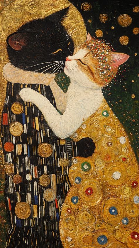 Wal Art, Arte Peculiar, Image Chat, Dessin Adorable, Cat Wallpaper, Cat Painting, Cute Wallpaper Backgrounds, Gustav Klimt, Funky Art