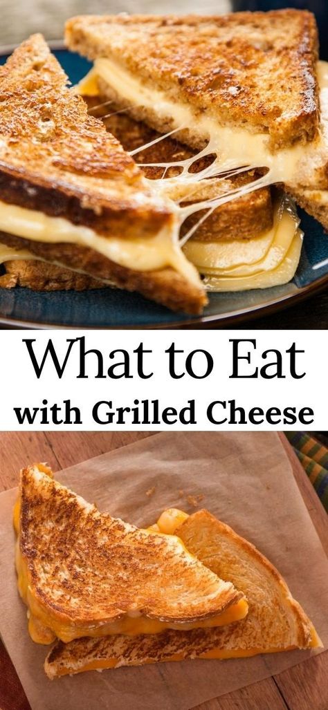 Tasty and simple grilled-cheese sandwiches are one of the ultimate comfort foods. Here are 30 easy sides for grilled cheese! Sides For Grilled Cheese, Grilled Cheese Sides, Grilled Cheese Party, Grilled Cheese Bar, Easy Grilled Cheese, Fancy Grilled Cheese, Ultimate Grilled Cheese, Grilled Ham And Cheese, Making Grilled Cheese