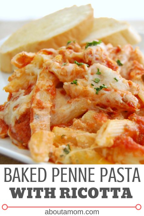 This Classic Baked Penne Pasta with Ricotta recipe is one that every home cook should have in their recipe repertoire. It’s a delicious and oh-so simple to make Italian dish that the whole family is sure to enjoy. #pasta #penne #bakedpasta #bakedpenne #pennepasta #italianrecipes #pastarecipes #bakedpastarecipes #ricotta #classicitalian Simple Baked Pasta Recipes, Baked Rotini Pasta Recipes Ricotta, Baked Pasta Recipes With Ricotta, Pasta Bake Recipes With Ricotta, Pasta Dish With Ricotta Cheese, Pasta With Riccota Cheese, Penne Ricotta Bake, Penna Pasta Recipes Baked Penne, Pasta Dishes With Ricotta