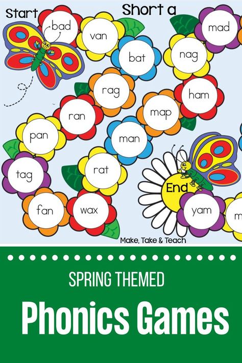 Your students will love learning CVC words and words containing consonant digraphs with these phonics game boards! Perfect for first grade and second grade literacy centers! Alphabet Games For Kindergarten, Teaching Short Vowel Sounds, Short Vowel Activities, Learning Websites For Kids, Vowel Activities, Consonant Digraphs, Literacy Centers Kindergarten, Teaching Sight Words, Alphabet Phonics