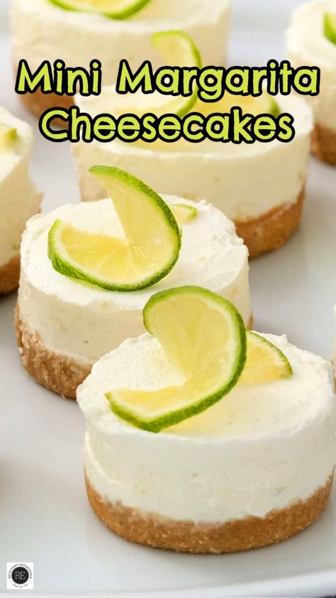 Serve Mini Margarita Cheesecakes made with a buttery graham cracker crust, for a creamy, cheesecake Cinco de Mayo or a Mexican feast dessert. #cheesecake #dessert #cincodemayo #minimargaritacheesecakes #reluctantentertainer Best Foods For Meal Train, Mini Margarita Cheesecake, Mini Cakes Recipes, Recipe For Desserts, Fiesta Desserts, Margarita Cheesecake, Mini Aperitivos, Mexican Feast, Dessert Cups Recipes