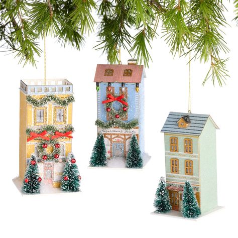 World Market Christmas, Light Up Ornaments, Miniature Kits, Led Shop Lights, Glitter Houses, Paper Vintage, Paper Ornaments, House Ornaments, Christmas Crafts Decorations