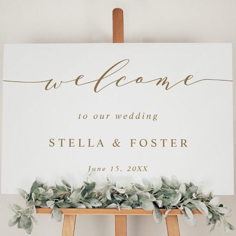 $24.45 | Gold Simple and Modern Wedding Welcome Sign #wedding, modern, simple, minimalist, wedding sign, wedding welcome sign, anniversary, modern calligraphy, gold, elegant Wedding Welcome Board, Welcome Sign Wedding, Wedding Printable, Modern Minimalist Wedding, Flower Bar, Wedding Posters, Wedding Welcome Sign, Welcome To Our Wedding, Simple Green