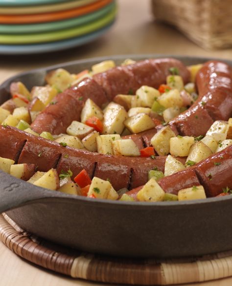 Ditching the bun has never been so yummy. Whip up our delicious Skillet Hot Dogs and Potatoes this week! Slow Cooker Christmas, Ready Set Eat, Hot Dog Recipes, Dog Recipes, Cast Iron Skillet, Iron Skillet, Sausages, Southern Living, Potato Recipes