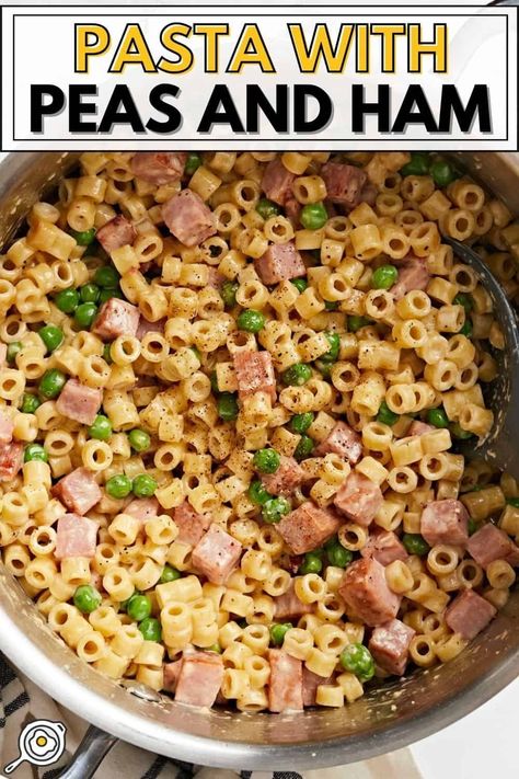 This recipe for pasta with peas and ham is a super fast and easy meal that will keep you full and satisfied on busy days! Easy Kid Meals, Cheap Quick Meals, Toddler Lunch Ideas For Daycare, Ham Peas And Pasta, Blw Ideas, Peas Recipes, Pink Pasta, Daycare Meals, Toddler Dinner Recipes