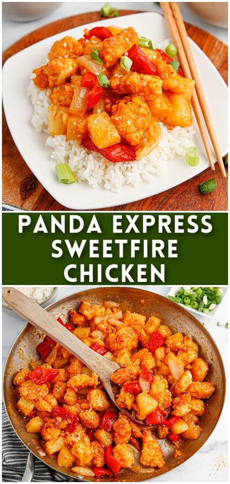 If you love the Panda Express Sweet Fire Chicken, you have to try this homemade version! It has crispy chicken, onion, bell pepper, and pineapple all tossed with a sweet and spicy sauce. Panda Express Sweet Fire Chicken, Sweet Fire Chicken, Fire Chicken, Sweet And Spicy Chicken, Chicken Dishes Easy, Favorite Recipes Chicken, Sweet And Spicy Sauce, Sweet Sour Chicken, Skillet Recipes