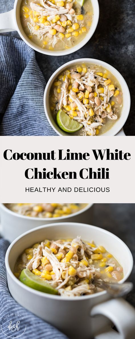 Healthy White Chicken Chili, White Chicken Chili Healthy, Pumpkin Cornbread, Coconut Lime Chicken, White Bean Chili, White Chili Chicken Recipe, Ambitious Kitchen, Chicken Chili Recipe, Coconut Chicken