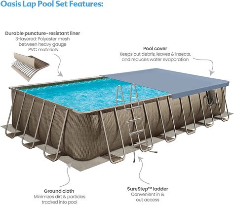 Funsicle 24'x12'x52" Oasis Designer Rectangular Frame Outdoor Above Ground Swimming Pool Set w/Accessories & Maintenance Kit, Brown Triple Basketweave Rectangular Swimming Pools, Safe Pool, Rectangular Pool, Water Exercises, Above Ground Swimming Pools, Pool Filters, Lap Pool, Pool Cover, Above Ground Pool