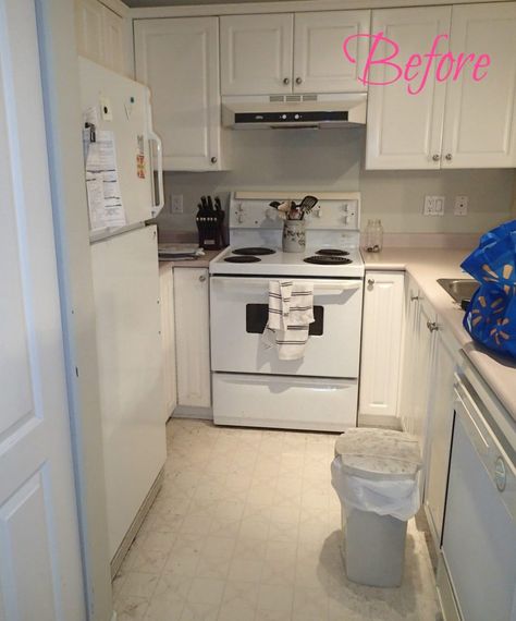 Before, kitchen update, cheap kitchen reno, re-sale, condo reno Kitchens Without Windows, Beach Condo Kitchen, Kitchen Renovation Hacks, Cheap Kitchen Updates, Renovation Hacks, Condo Interior Design Small, Small Condo Living, Small Condo Decorating, Small Condo Kitchen