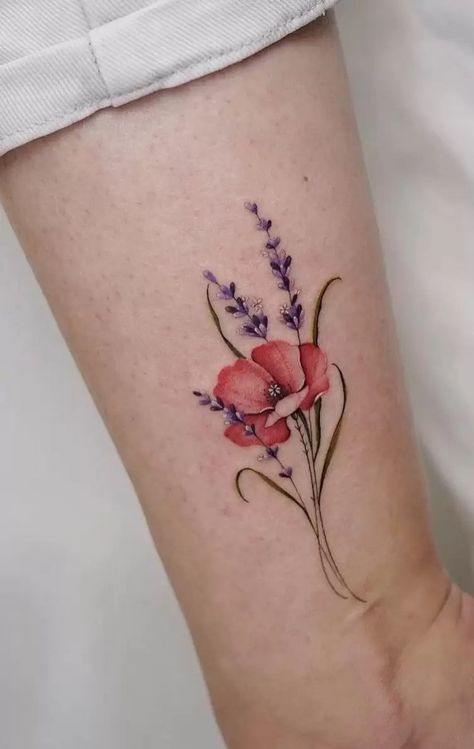 Item 91 Tattoo, Colorful Flower Tattoo, Poppy Flower Tattoo, Floral Back Tattoos, Lavender Tattoo, Watercolor Tattoo Flower, Mommy Tattoos, Poppies Tattoo, Beautiful Flower Tattoos