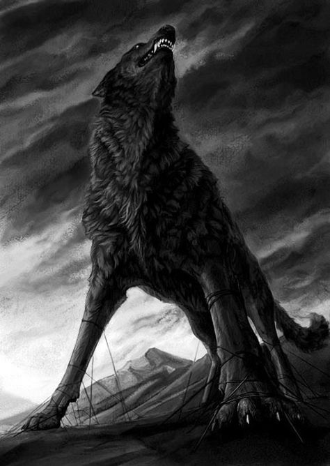 Fenrir- Il lupo nato dall’unione del dio Loki e la gigantessa Angbroda. Possiede un’intelligenza fuori dal comune e possiede il dono della parola; giace incatenato dalla catena Gleipnir Fenrir Tattoo, Odin God, Norse Myth, Old Norse, Norse Vikings, A Wolf, Black Wolf, Mythological Creatures, Wolf Art