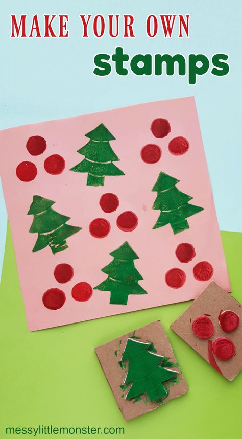 Christmas Tree Stamp Diy, Homemade Stamps, Make Your Own Stamp, Christmas Delights, Wrapping Paper Crafts, Craft Foam, Stamp Ideas, Printable Ideas, Art Process