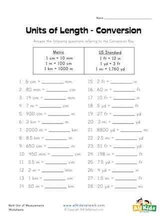 Converting Units of Length Worksheet | All Kids Network Length Worksheet, Units Of Length, Converting Metric Units, Grade 6 Math Worksheets, Converting Units, Metric Conversion Chart, Metric Conversion, Measurement Worksheets, Metric Conversions