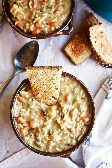 Creamy Chicken And Rice Soup, Creamy Chicken And Rice, Cold Salad, Savory Soups, Chicken And Rice, Rice Soup, Rainy Night, Crockpot Meals, Hearty Soups