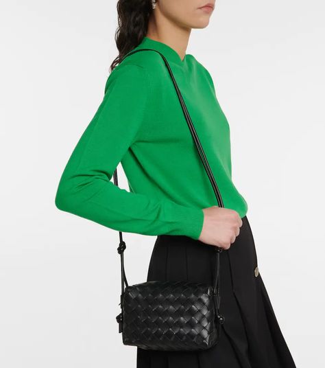 Bottega Veneta - Loop mini leather crossbody bag | Mytheresa Bottega Loop Bag, Bottega Veneta Mini Loop Bag, Bottega Veneta Crossbody Bag, Designer Things, Black Mini Bag, Green Outfits, Leather Camera Bag, Bottega Veneta Intrecciato, Green Outfit