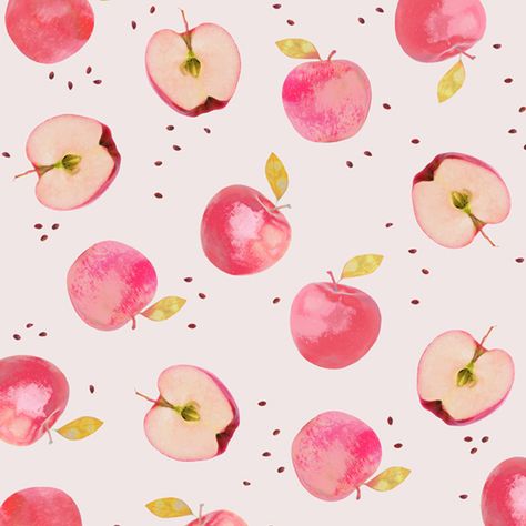 Pomme Aesthetic, Manzana Aesthetic, Apple Illustration, Apple Background, Drawing Room Decor, Fruit Wallpaper, Food Patterns, Bee And Puppycat, Pink Apple