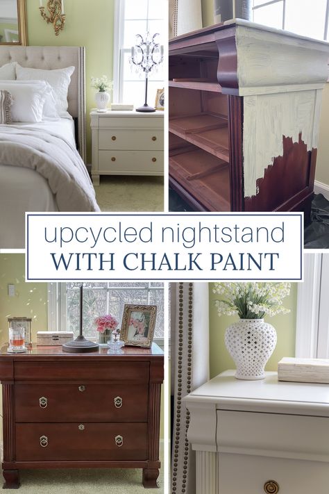 Diy Painted Nightstand, Bedside Tables Diy, Painted Nightstands, Painted Bedside Tables, Dark Wood Bedroom Furniture, Modern Bedroom Wardrobe, Dark Wood Bedroom, French Painted Furniture, Dark Bedroom Furniture