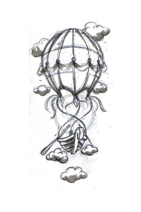 Hot Air Balloon Sketches, Hot Airballon Tattoo, Hot Air Balloon Tattoo Black And White, Hot Air Balloon Line Drawing, Airbaloon Drawing, Airbaloon Tattoo, Airballons Tattoo, Hot Air Ballon Drawings, Hot Air Balloon Tattoos