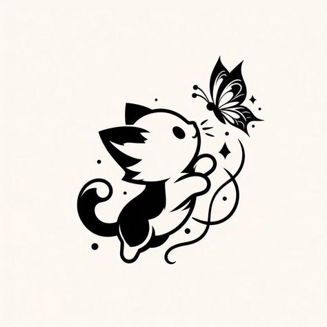 Cat Yin And Yang, Animal Semicolon Tattoo, Gumiho Tattoo, Cat Mouth Drawing, Cute Cat Tattoo Ideas, Bell Drawing, Cat Tattoo Simple, Cats Art Drawing, Angel Cat