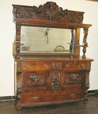 ANTIQUE TIGER OAK CARVED SIDEBOARD WITH MIRROR | eBay Antique Sideboard Buffet With Mirror, Yesteryear Memories, Antique Oak Sideboard, Sideboard Antique, Sideboard With Mirror, Antique Sideboard Buffet, Carved Sideboard, Random Reference, Antique Oak Furniture