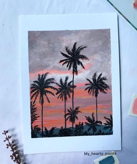 Acrylic Painting Palm Trees, Palm Tree Painting Easy, Tree Painting Easy, Palm Tree Painting, Palm Trees Painting, Painting For Beginners, Textured Canvas Art, Painting Inspo, Art Drawings Sketches Creative