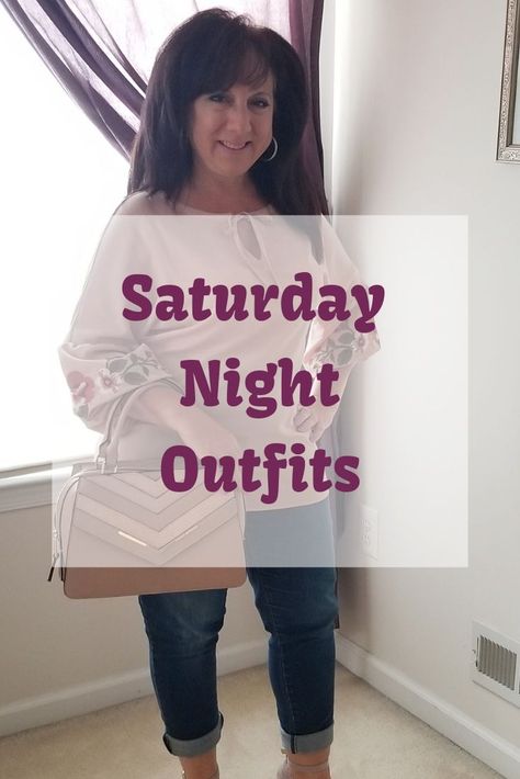 Find fashion ideas on what to wear on a Saturday night in early Fall. Get date night ideas for going out.  #Fashionforwomenover40 #Falloutfit #neutral #blush #whattowear What To Wear To Game Night, Bingo Night Outfit, Evening Outfit Going Out Over 40, Casual Saturday Night Outfit, Saturday Night Outfit Bar, Evening Outfit Going Out, Bar Night Outfit, Night Club Outfits For Women, Outfits Over 40