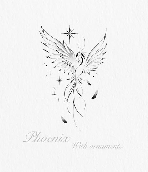 Phoenix Fire Tattoo Feminine, Phoenix Calf Tattoo, Phoenix Tattoo Fire, Phinixbird Tattoo, Dove And Phoenix Tattoo, Fineline Phoenix Tattoo, Still I Rise Phoenix Tattoo Ideas, The Phoenix Tattoo, Women Fine Line Tattoo