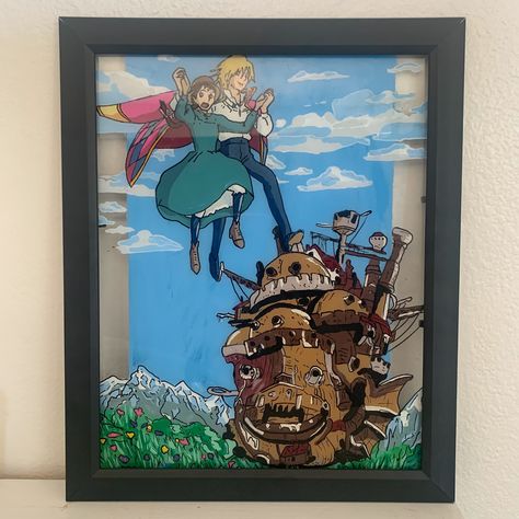 Howls Moving Castle Glass Painting, Anime Diy, Castle Painting, Ghibli Studio, Howls Moving, Art Account, Glass Paintings, Howls Moving Castle, Diy Canvas Art Painting