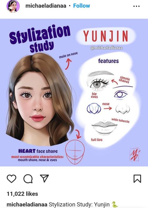 Le sserafim Yujin stylization, Michaela stylization, K-pop stylisation, le sserafim stylization, Michaela, michaeladianaa on Instagram , Yujin art Michaeladianaa Stylization Study, How To Draw Kpop Idols, Face Stylization, Stylization Study, Korean Sketch, Drawing Kpop, Face Art Drawing, Jelly Art, Art Tutor