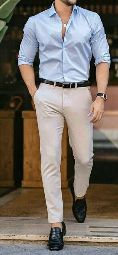 Men Wedding Casual Outfit, Light Blue Dress Shirt Outfit Men, Dark Blue And Beige Outfit, Light Blue Shirt Outfit Men Casual, Beige Pants Outfit Men Formal, Light Beige Pants Outfit, Light Blue Shirt Outfit Men, Beige Pants Outfit Men, Beige And Blue Outfit