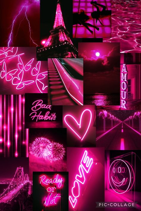 A neon pink collage for phone wallpapers Iphone Wallpaper Pink And Black, Wallpaper Pink And Black, Pink Aesthetic Baddie, Hot Pink Makeup, Neon Pink Aesthetic, Iphone Wallpaper Pink, Pink Neon Wallpaper, Spring Phone Wallpaper, Pink And Black Wallpaper