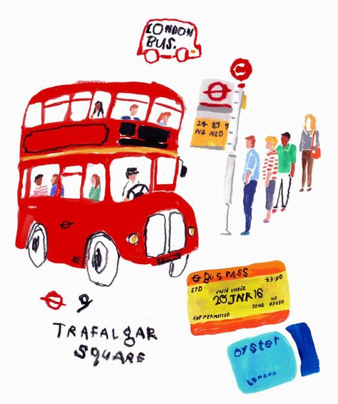 London bus illustration for my first post in 2016 by moreparsley Bus Illustration, London Sketch, Bus Drawing, London Drawing, Train Illustration, London Illustration, Instagram London, London Bus, Simple Illustration