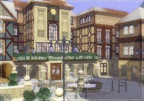 Sims 4 Town, 4 Town, Sims Inspiration, Sims Builds, Sims Building, Old Town Square, Town Square, Custom Content, Sims 3