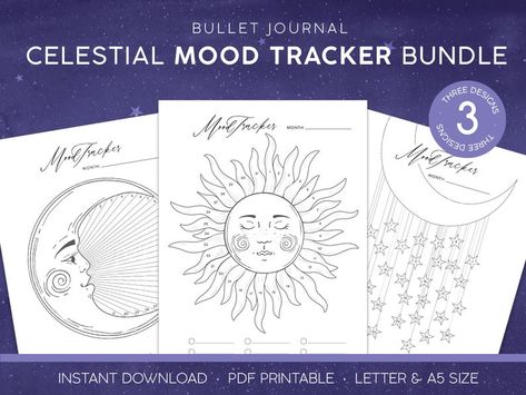 Three printable mood tracker sheets in a celestial theme. Featuring beautiful sun, moon, and star illustrations with spaces to color in your daily moods. Celestial Mood Tracker, Moon Mood Tracker, Moon Stars Illustration, Stars Illustration, Arty Ideas, Habit Tracker Bullet Journal, Star Illustration, Sun Illustration, Time Drawing