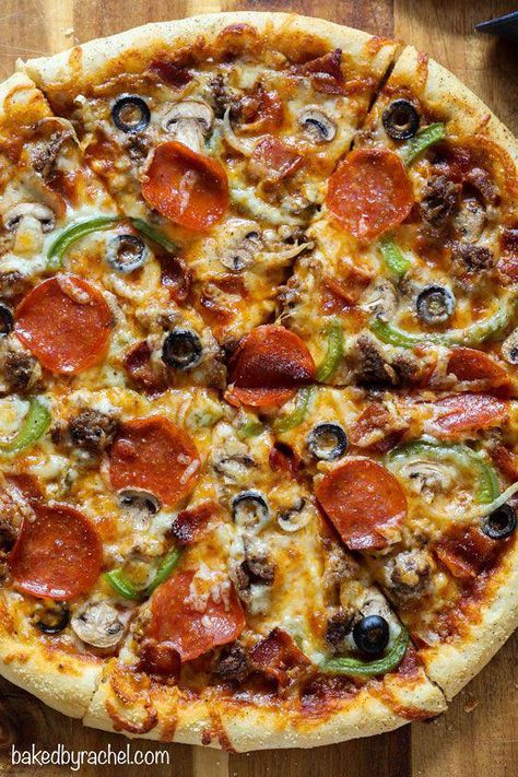 Supreme Pizza Toppings, Pampered Chef Pizza Stone Recipes, Homemade Pizza With Pillsbury Dough, Supreme Pizza Recipes, Crazy Crust Pizza Recipe, Homemade Supreme Pizza, Personal Pan Pizza Recipe, Pretzel Crust Pizza, Tombstone Pizza