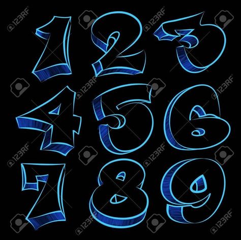 Graffiti Numbers Tattoo, Graffiti Lettering Numbers, Graffiti Numbers Fonts, Number Graffiti, Cool Number Fonts, Graffiti Numbers, Free Graffiti Fonts, Letters Tattoo, Graffiti Alphabet Styles