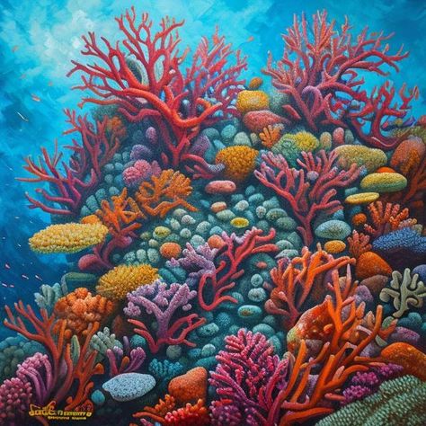 now here is an oil painting of a coral reef. the bright colors are awesome.  INFO:  I can only post small size files on etsy. You can request files above 2,000 megapixels.  lf the price of file is too low or high; you can haggle.  However, l will not go below two dollars.  lf you are unsure about a piece of art, just ask.  Note: all artwork is done digitally on a computer with software.   :) Corals Painting, Sea Reference, Coral Landscape, Coral Reef Painting, Coral Reef Photography, Coral Painting, Coral Reef Art, Object Sculpture, Sea Scapes