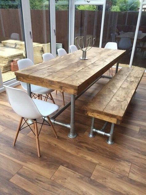 Plank Table, Scaffold Boards, Diy Dining, Pipe Furniture, Scaffolding, Kitchen Diner, Furniture Stores, Dining Room Ideas, Garden Table