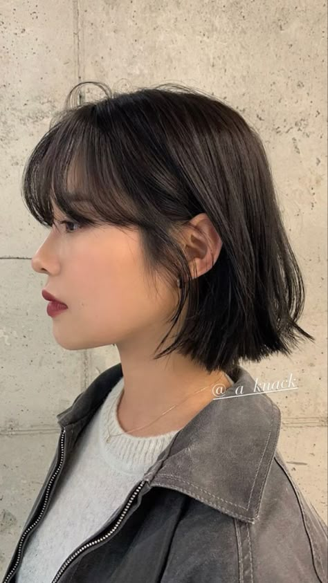 Short Haircuts On Straight Hair, Wispy Bangs Bob Short Haircuts, Layered Bob Short With Bangs, Short Hair Women Asian, French Bob Asian Hair, Long Bob Asian Hair, Short Bob Haircuts For Round Face, 90s Lob With Bangs, Short Hair Cuts With Bangs And Layers