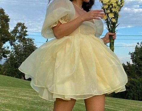 Royal Core Dress Short, Small Puffy Dress, Selkie Bridal, Short Puffy Dresses, Princess Dress Short, Light Lemon Yellow, Selkie Dress, Elegant Dresses Plus Size, Homecoming Outfit