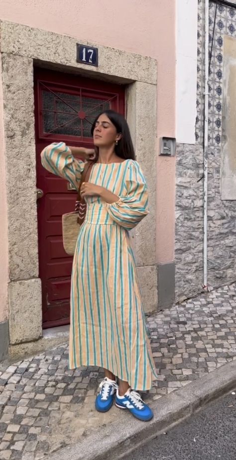 Casual Dress Street Style, Lisbon Portugal Fashion, Summer Dress Outfits 2024, Summer Corporate Outfit, Colorful Feminine Outfits, Vic Montanari, Bright Color Outfits Summer, Spring Color Palette Outfits, Fun Outfits For Women