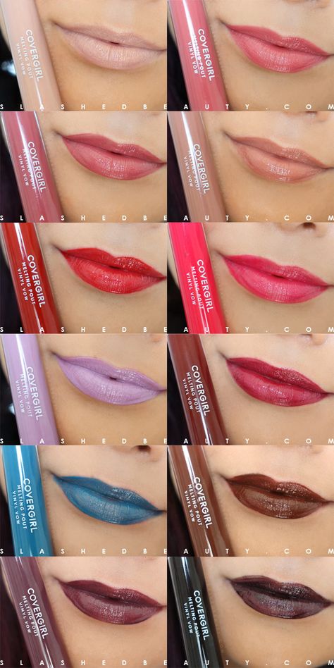 Covergirl Melting Pout Vinyl Vow Lipgloss Review and Lip Swatches | Slashed Beauty Covergirl Lipgloss, Foundation Drugstore, Winter Lip Color, Revolution Beauty, Skin Hacks, Lipgloss Swatches, Vampy Lips, Winter Lips, Diy Dry Shampoo