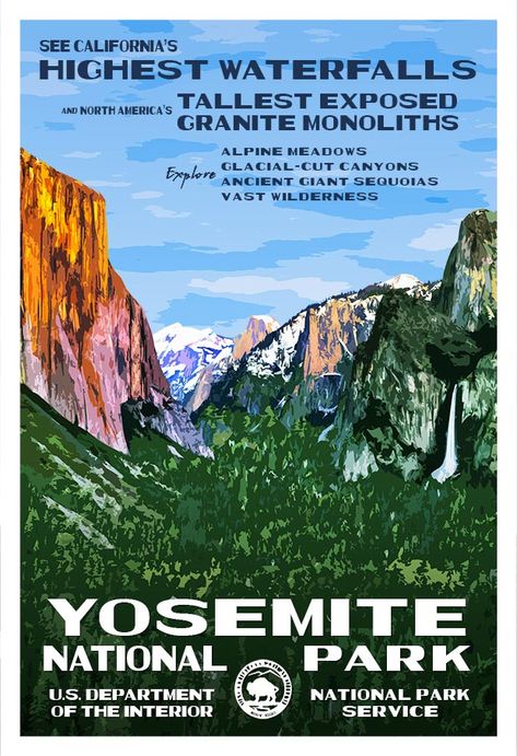 Yosemite National Park Vintage Yosemite, Works Progress Administration, Wpa Posters, Study Photography, Retro Travel Poster, Yosemite Valley, Crayon Shin Chan, National Park Posters, Ansel Adams