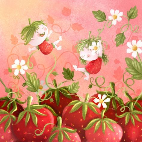 Strawberry Art Illustration, Field Illustration, Strawberry Field, Strawberry Art, Different Art, Unique Illustration, Beatles Songs, Good Cartoons, Strawberry Fields